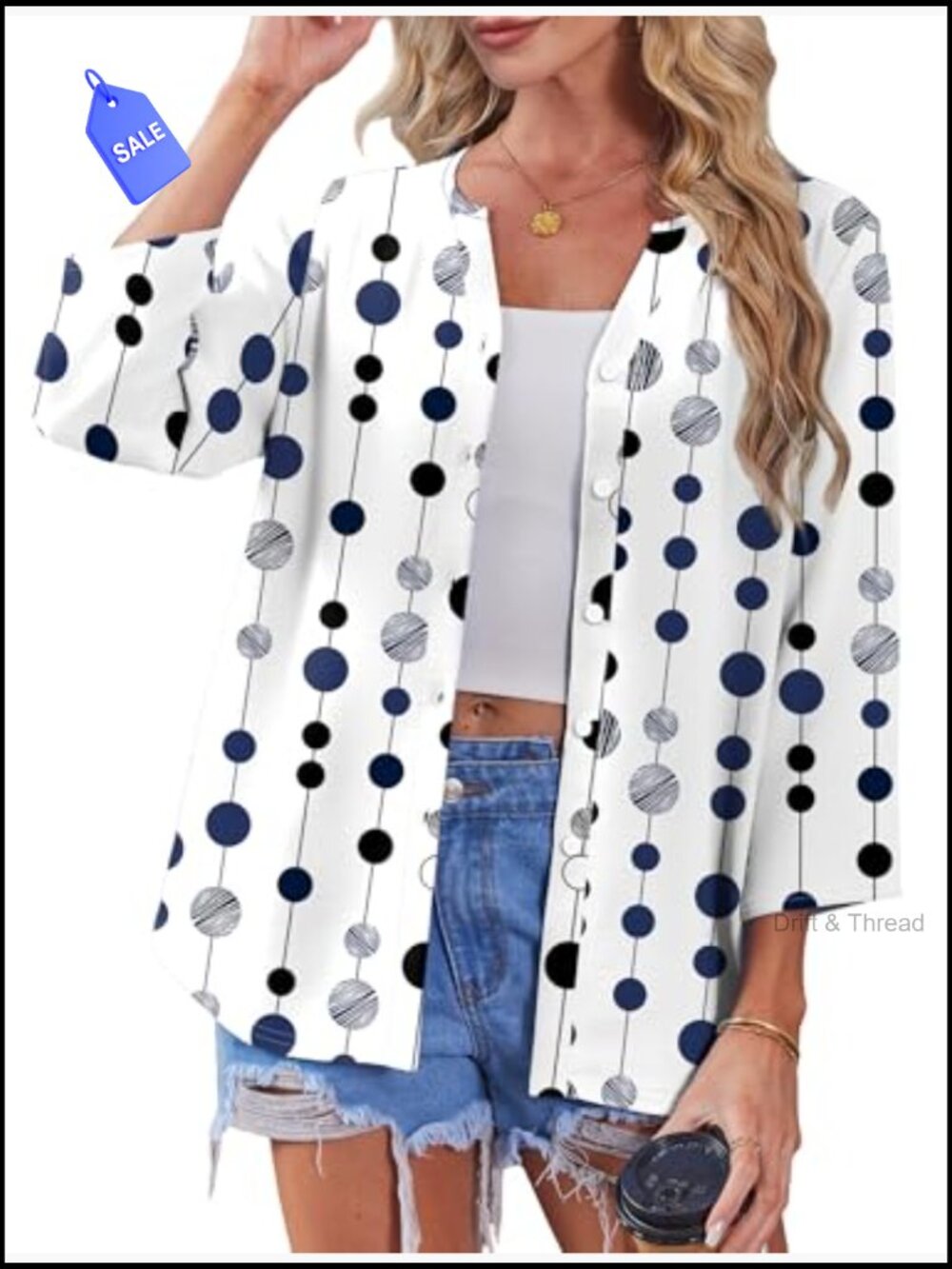 Button Down Shirt Women 3/4 Sleeve V Neck Blouses Business Casual Loose Fit Tops - Picture 4 of 7